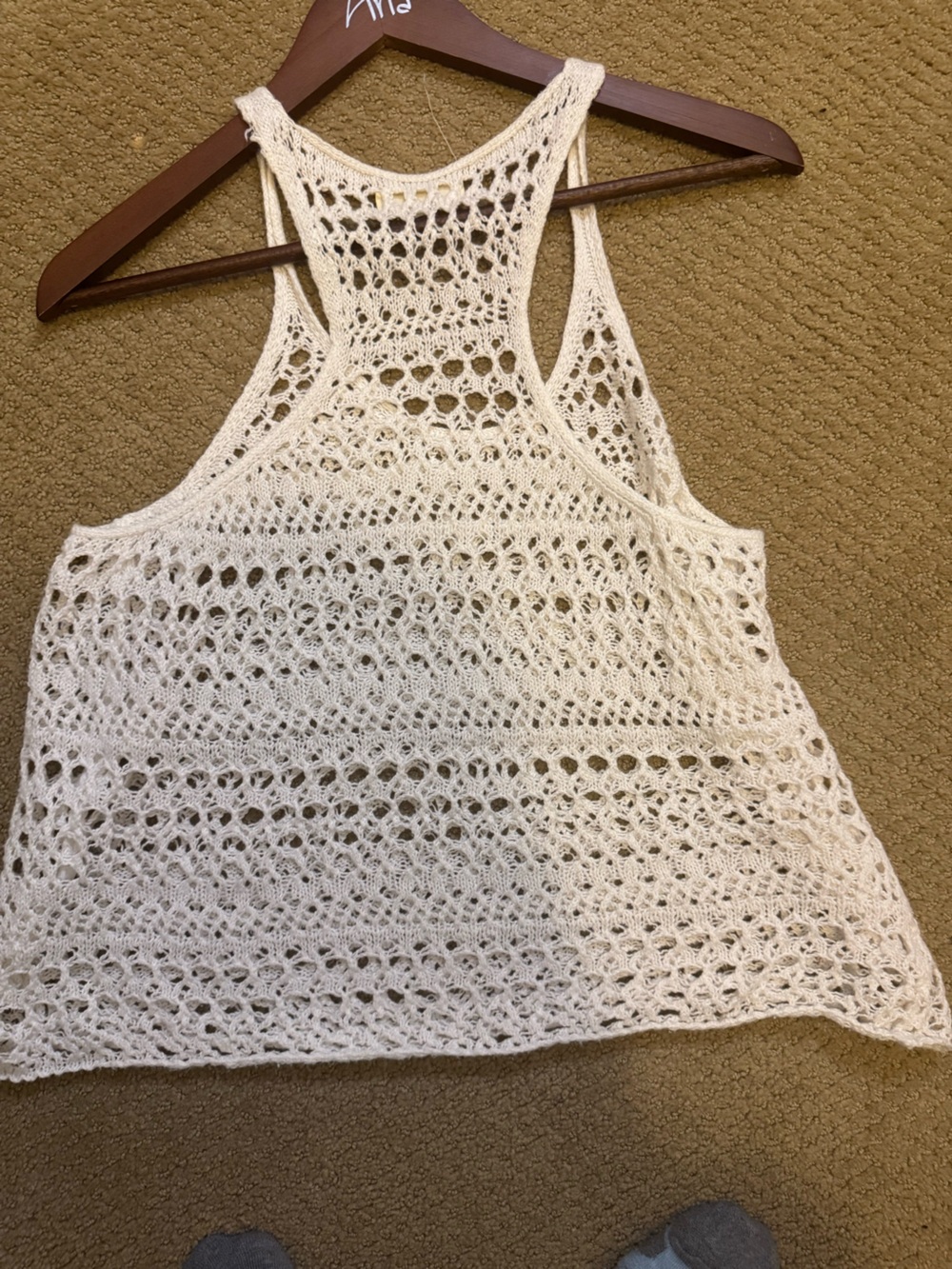 Hollister Cream Crochet Racerback Boho Tank Top Size Large - Picture 4 of 4